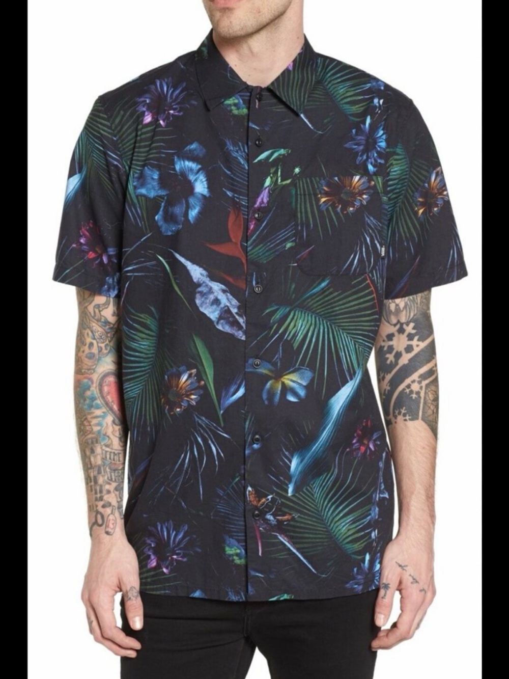 Vans Navy Blue Tropical Print Short-Sleeve Button-Down Shirt
